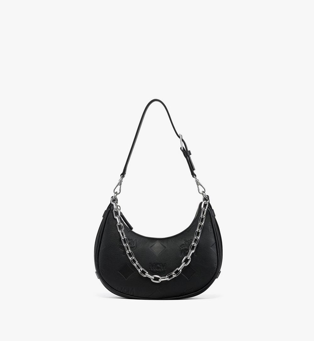 MWHGSTA03BK001-Aren Crescent Hobo Bag in Maxi Monogram Leather|BLACK