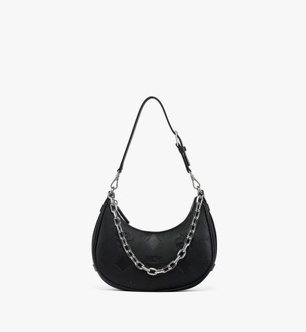 MWHGSTA03BK001-Aren Crescent Hobo Bag in Maxi Monogram Leather|BLACK