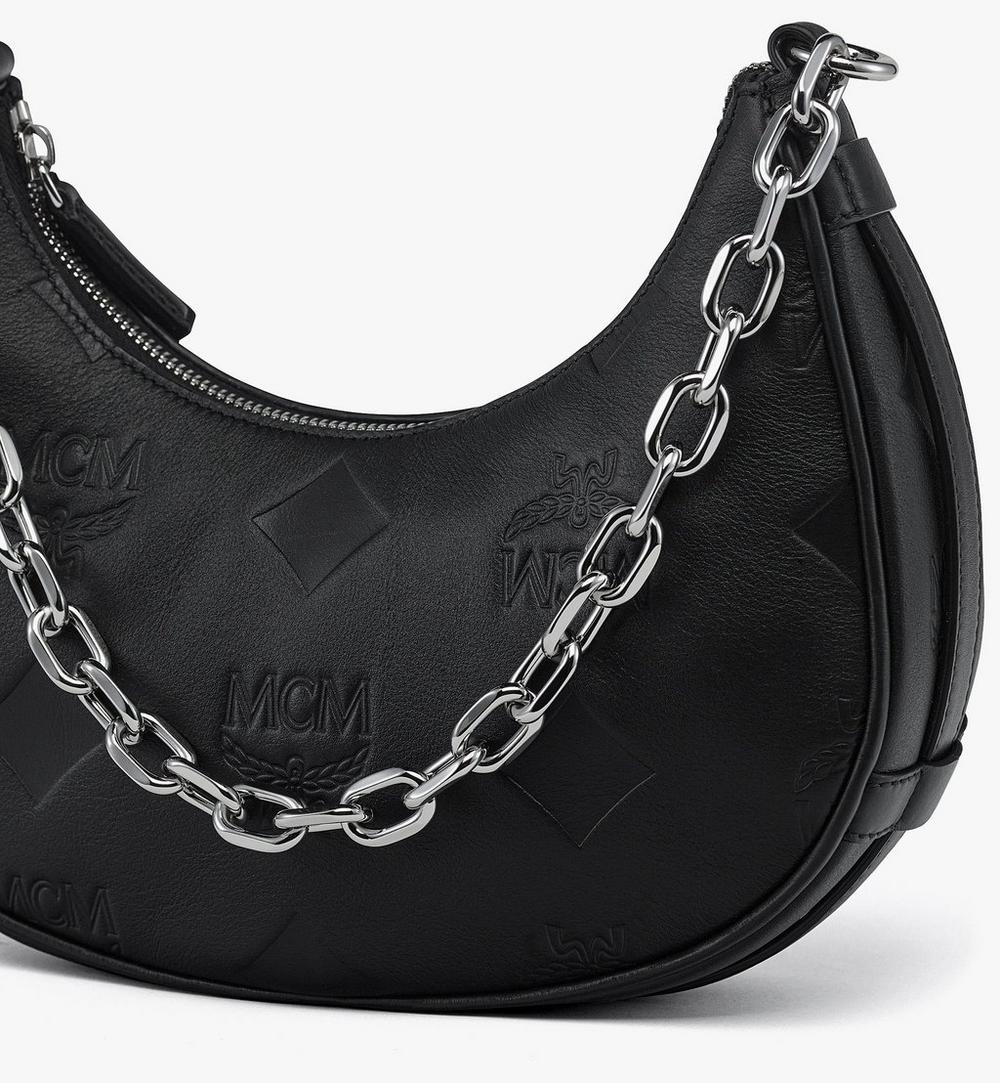 MWHGSTA03BK001-Aren Crescent Hobo Bag in Maxi Monogram Leather|BLACK