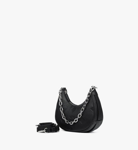 MWHGSTA03BK001-Aren Crescent Hobo Bag in Maxi Monogram Leather|BLACK