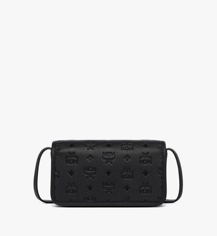 MXZGATA04BK001-Aren Crossbody Wallet in Embossed Monogram Leather|Black