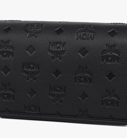MXZGATA04BK001-Aren Crossbody Wallet in Embossed Monogram Leather|Black