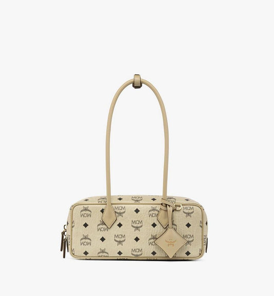 MWSGATA01I8001-Aren East West Shoulder Bag in Visetos|Beige + Black