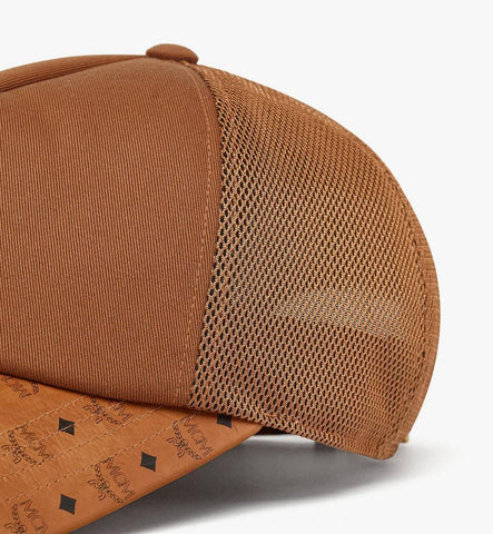 MECGSMM02CO001-Diamond Cap in Cotton and Monogram Print Leather|COGNAC