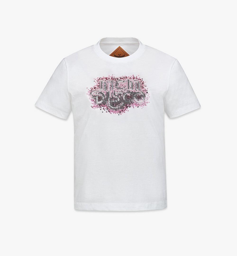 MFTGAMM01WT00L-Disco Sequin T-Shirt in Organic Cotton|White