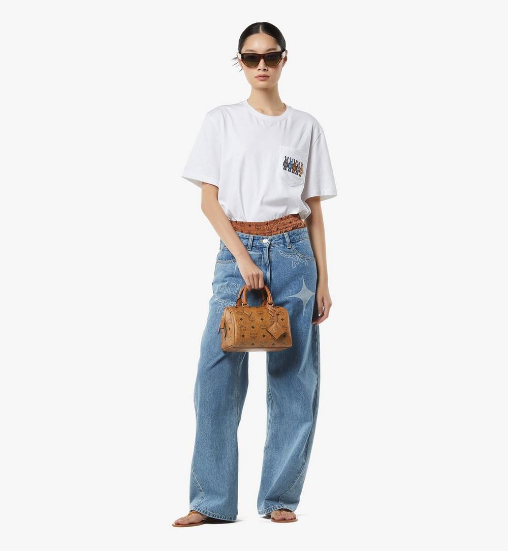MWBGSEA02CO001-Ella Boston Bag in Visetos|Cognac