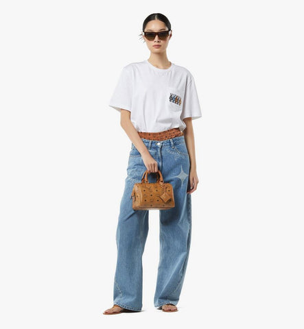 MWBGSEA02CO001-Ella Boston Bag in Visetos|Cognac
