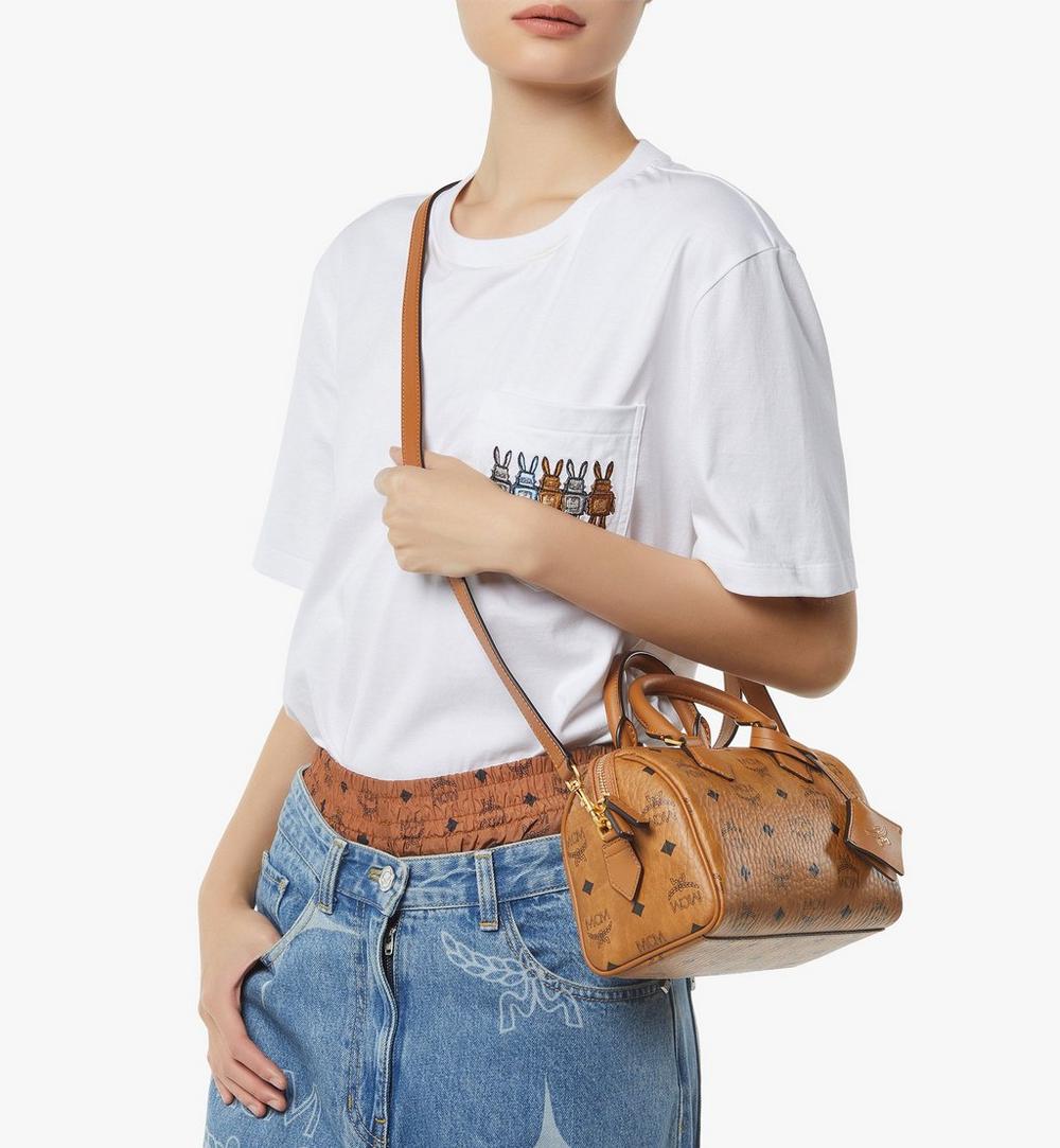 MWBGSEA02CO001-Ella Boston Bag in Visetos|Cognac