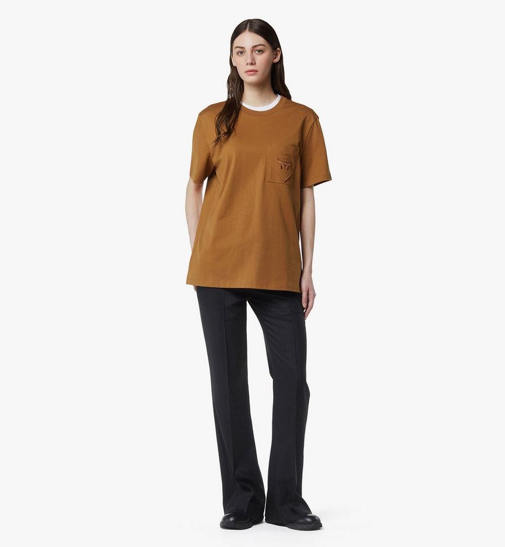MHTESBC02CO00S-Essential Logo Pocket T-Shirt in Organic Cotton|Cognac
