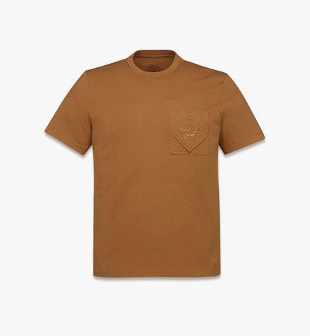 MHTESBC02CO00L-Essential Logo Pocket T-Shirt in Organic Cotton|Cognac