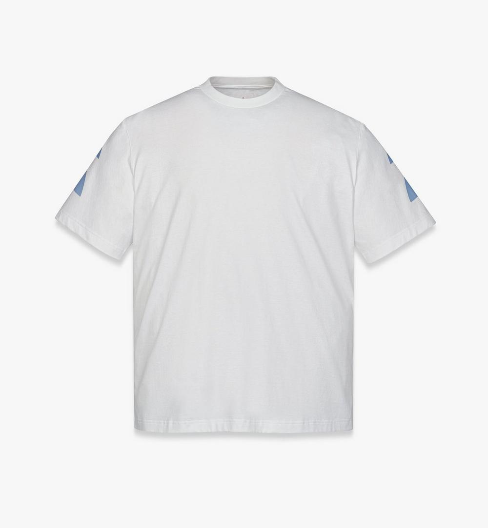 MHTFSMM04WT00L-Gradation Laurel Logo Print T-Shirt in Organic Cotton|White