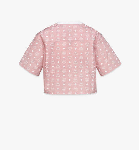 MFTFAMM03PZ00M-Laurel Cropped T-Shirt in Organic Cotton and Monogram ECONYLÂ®|Soft Pink
