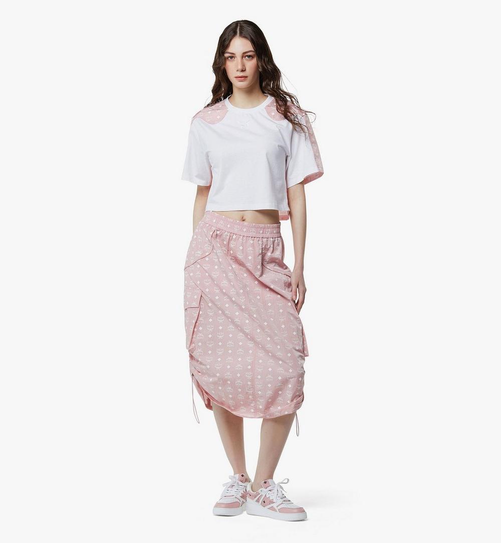 MFTFAMM03PZ00S-Laurel Cropped T-Shirt in Organic Cotton and Monogram ECONYLÂ®|Soft Pink