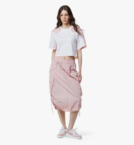 MFTFAMM03PZ00S-Laurel Cropped T-Shirt in Organic Cotton and Monogram ECONYLÂ®|Soft Pink