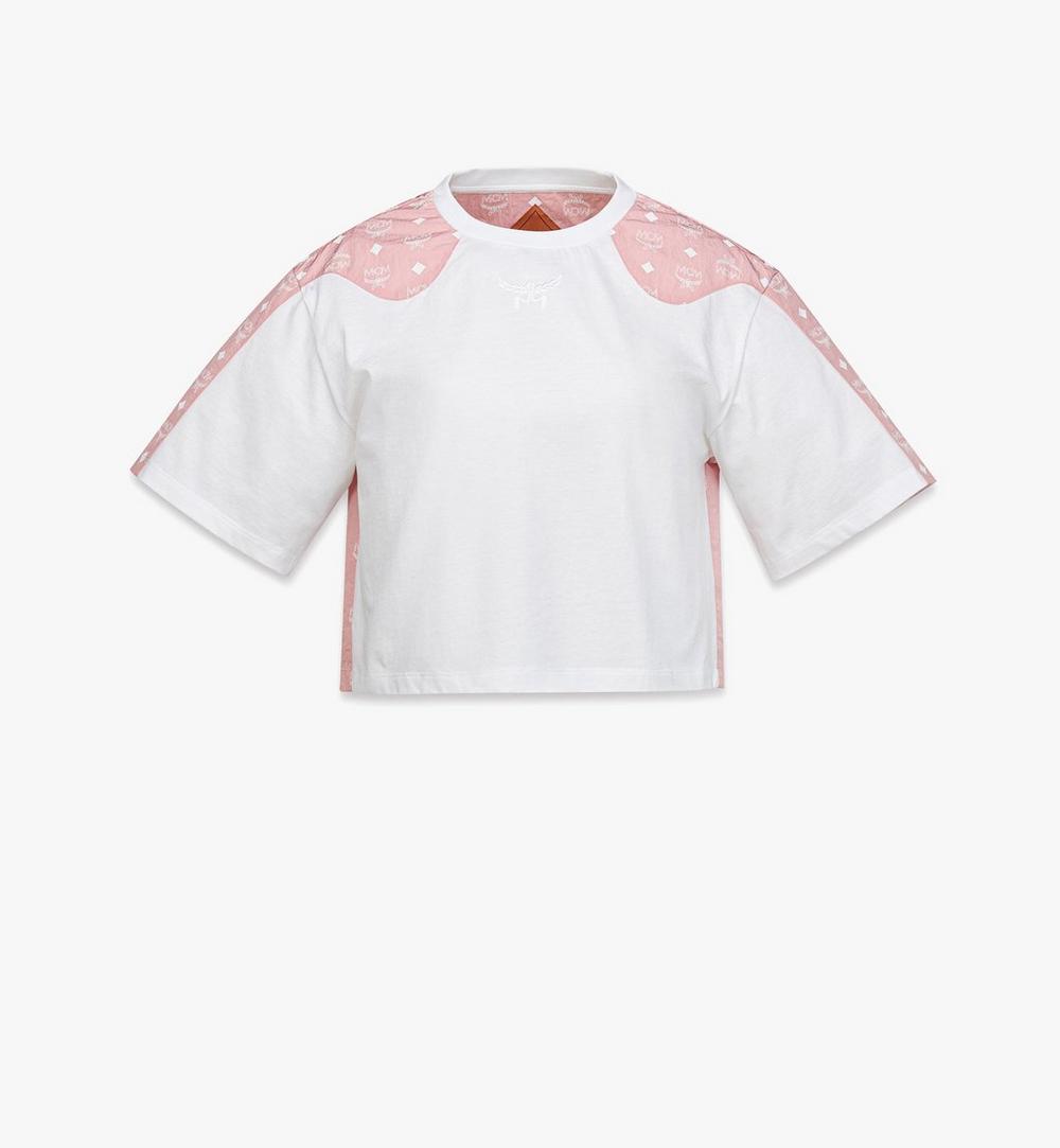 MFTFAMM03PZ00L-Laurel Cropped T-Shirt in Organic Cotton and Monogram ECONYLÂ®|Soft Pink