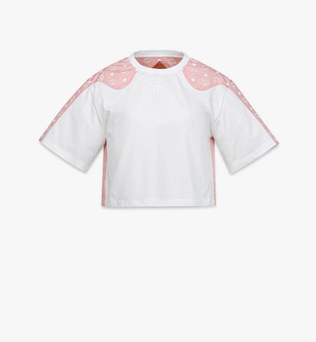 MFTFAMM03PZ00L-Laurel Cropped T-Shirt in Organic Cotton and Monogram ECONYLÂ®|Soft Pink