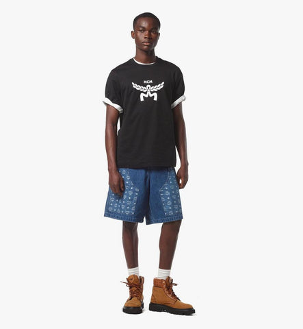 MHTFSMM01BK00S-Laurel Logo Print T-Shirt in Organic Cotton|Black