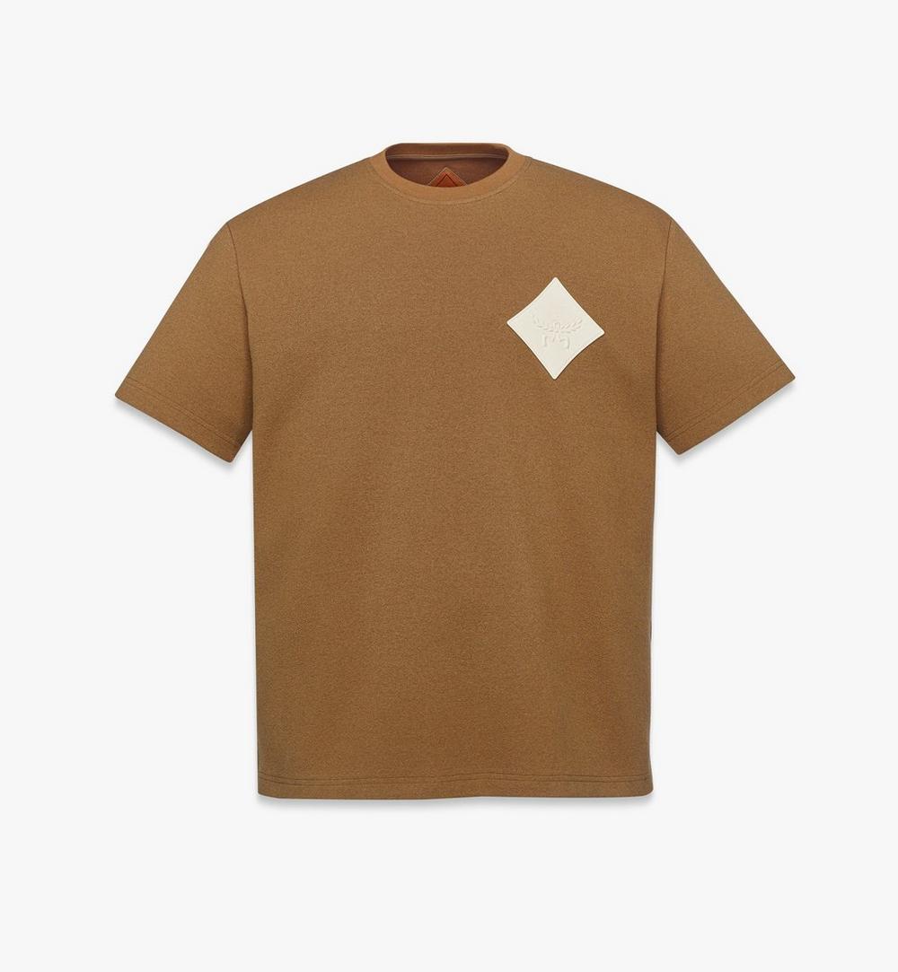 MHTESMM02CO00L-Logo Patch Bouclé T-Shirt|Cognac