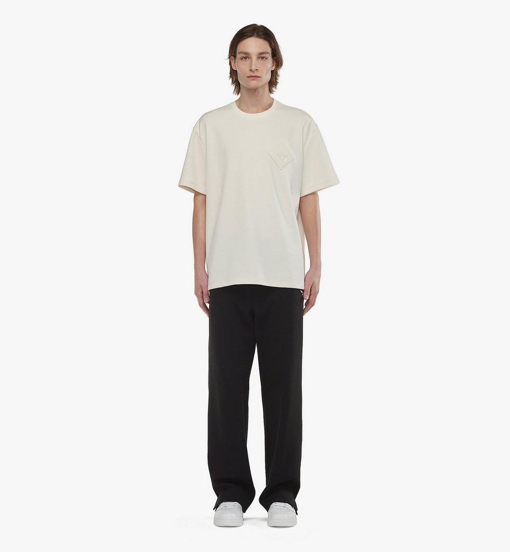 MHTESMM02WI00S-Logo Patch Bouclé T-Shirt|Ivory