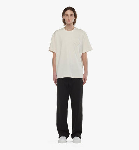 MHTESMM02WI00S-Logo Patch Bouclé T-Shirt|Ivory