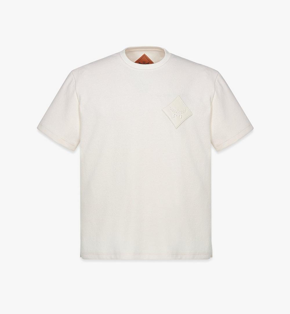 MHTESMM02WI00L-Logo Patch Bouclé T-Shirt|Ivory