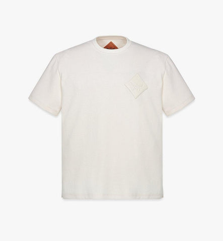 MHTESMM02WI00L-Logo Patch Bouclé T-Shirt|Ivory