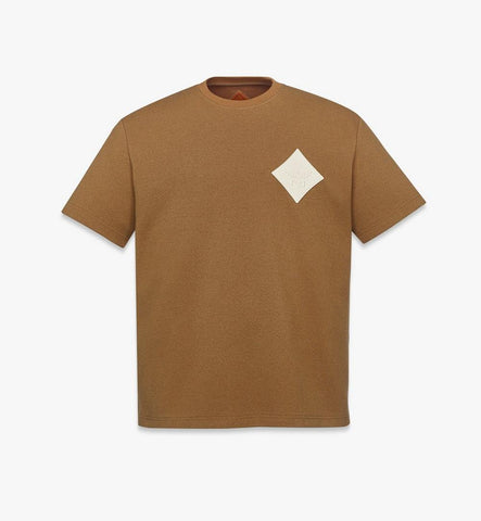 MHTESMM02CO00L-Logo Patch Bouclé T-Shirt|Cognac