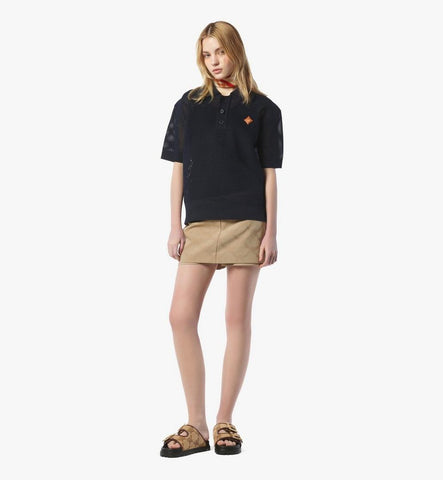 MHTFSMM11VC0XS-Logo Patch Mesh Knit Polo|Navy Blazer