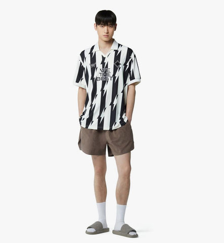 MHTGAMM07BW00S-MCM x We The Best Striped Knit Shirt|Black & White