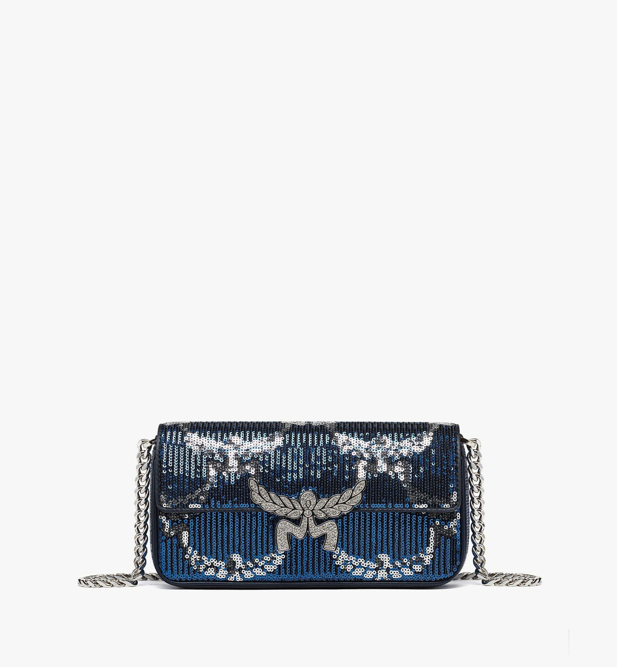 MWSEAAC01SV001-Himmel Shoulder Bag in Sequin Monogram Leather, ONE SIZE|NAVY BLAZER
