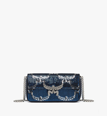 MWSEAAC01SV001-Himmel Shoulder Bag in Sequin Monogram Leather, ONE SIZE|NAVY BLAZER