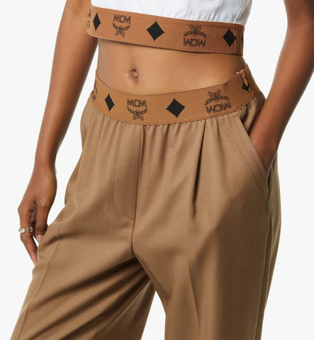 MFPGSMM03NL044-Monogram Pants in Wool Twill|Light Brown