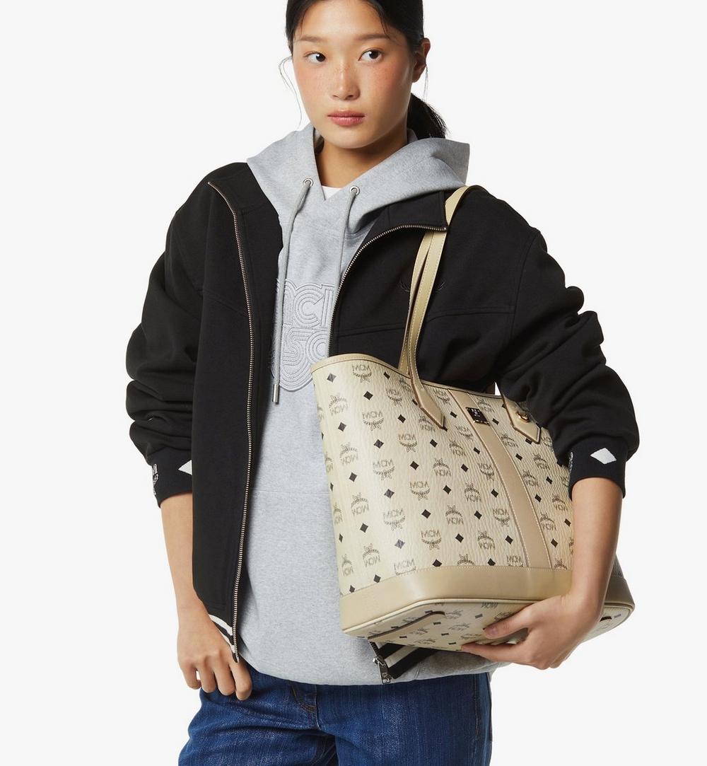 MWPGSLR02I8001-New Liz Shopper in Visetos|Beige + Black