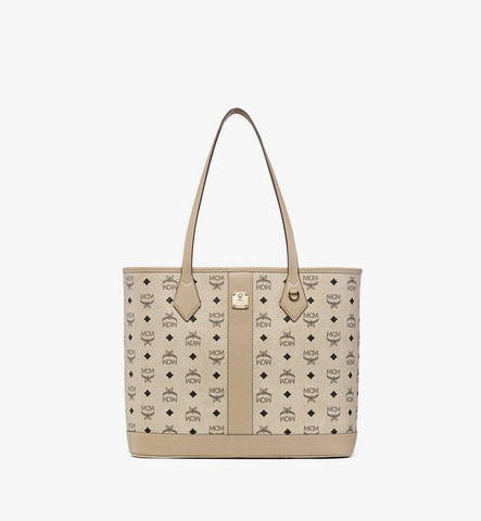 MWPGSLR02I8001-New Liz Shopper in Visetos|Beige + Black