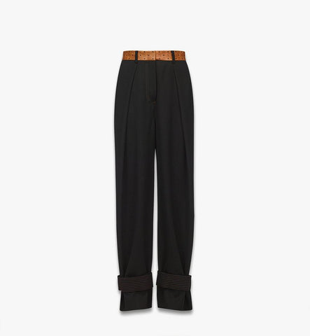 MFPGSMM01BK038-Pants in Wool Twill and Monogram Print Leather|