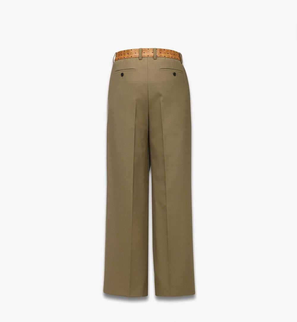 MHPGSMM01GK048-Pants in Wool Twill and Monogram Print Leather|Khaki