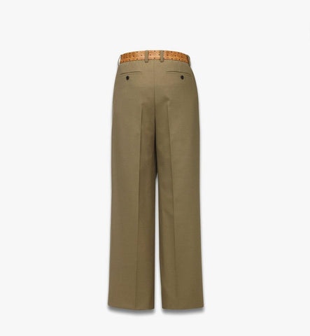 MHPGSMM01GK048-Pants in Wool Twill and Monogram Print Leather|Khaki
