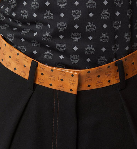 MFPGSMM01BK038-Pants in Wool Twill and Monogram Print Leather|