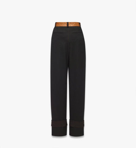 MFPGSMM01BK038-Pants in Wool Twill and Monogram Print Leather|