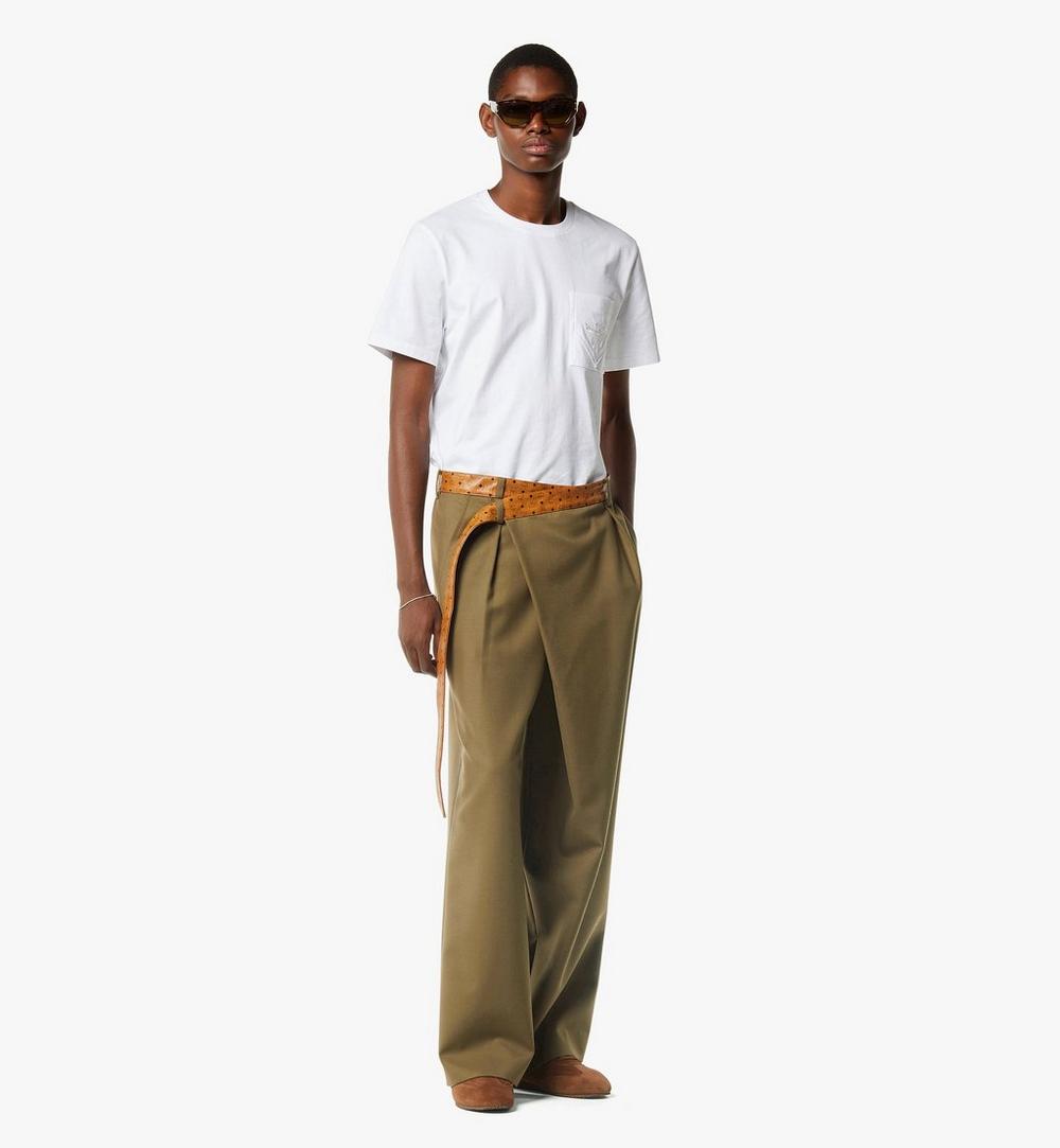 MHPGSMM01GK050-Pants in Wool Twill and Monogram Print Leather|Khaki