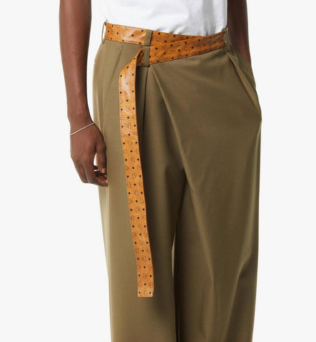 MHPGSMM01GK052-Pants in Wool Twill and Monogram Print Leather|Khaki