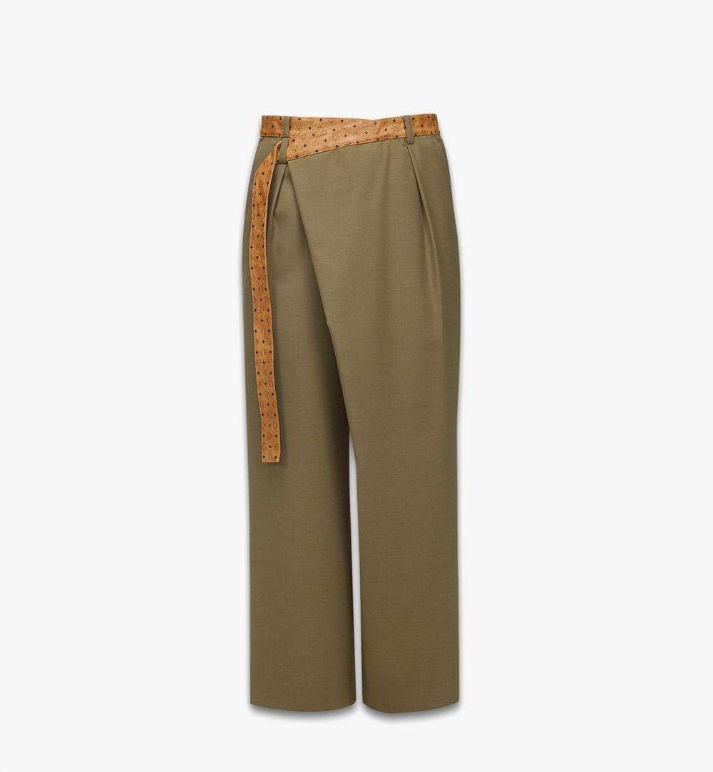 MHPGSMM01GK046-Pants in Wool Twill and Monogram Print Leather|Khaki