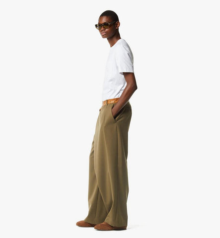 MHPGSMM01GK046-Pants in Wool Twill and Monogram Print Leather|Khaki