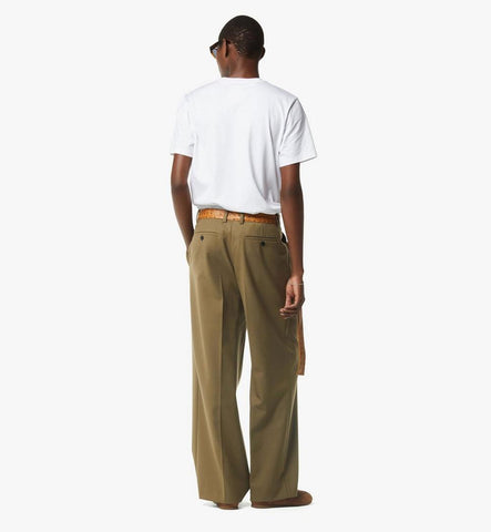 MHPGSMM01GK046-Pants in Wool Twill and Monogram Print Leather|Khaki