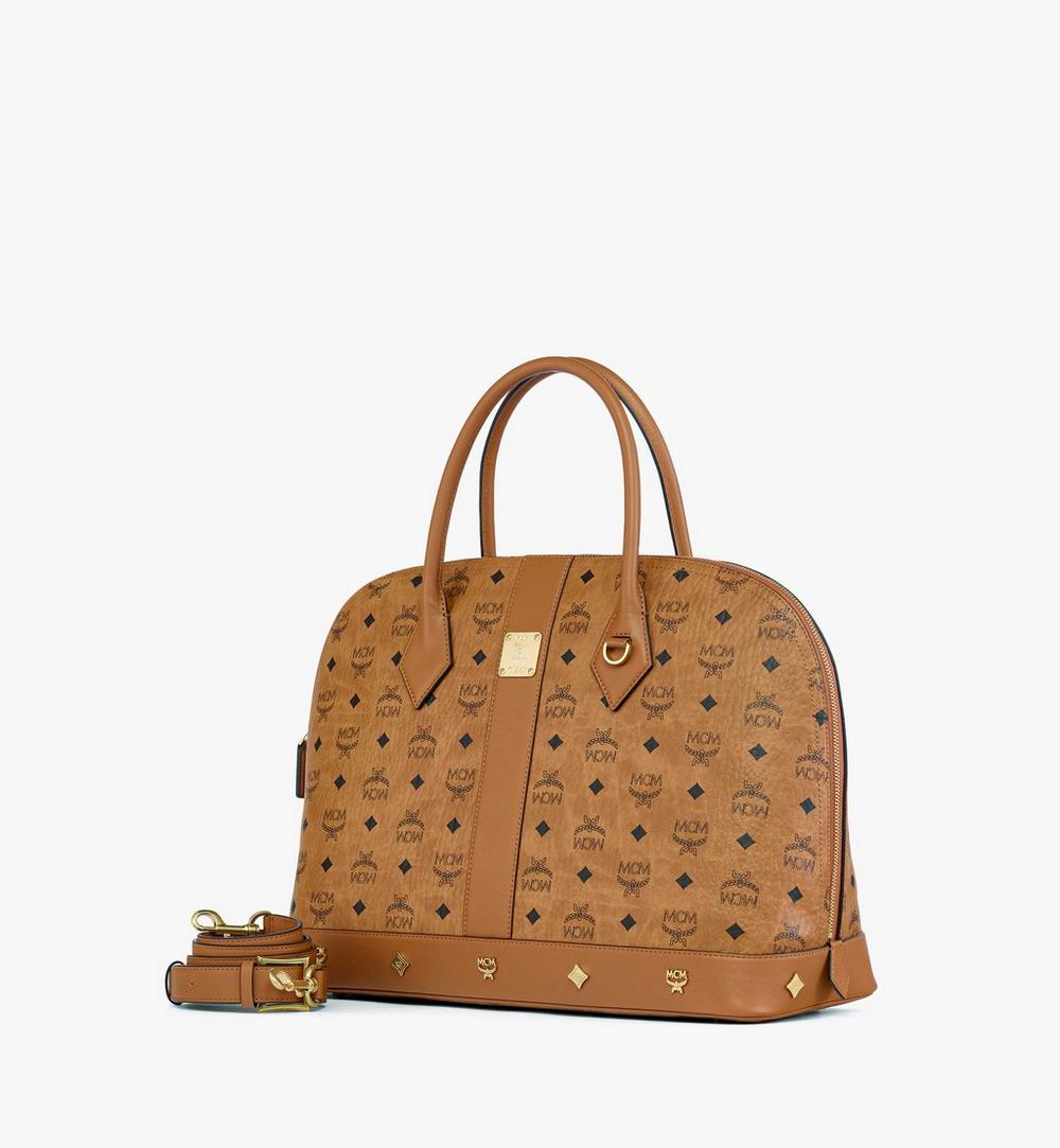 MWTGATA02CO001-Pina Studded Tote in Visetos|Cognac