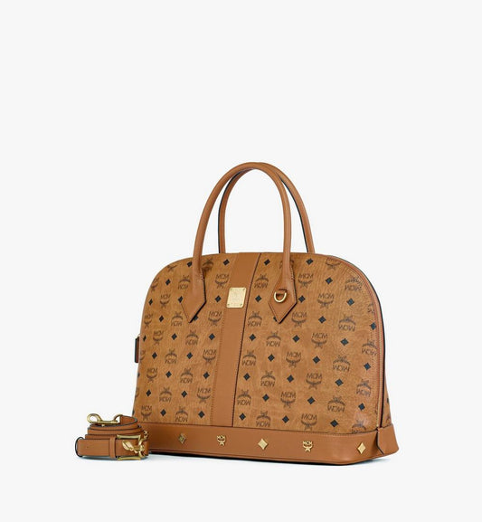 MWTGATA02CO001-Pina Studded Tote in Visetos|Cognac
