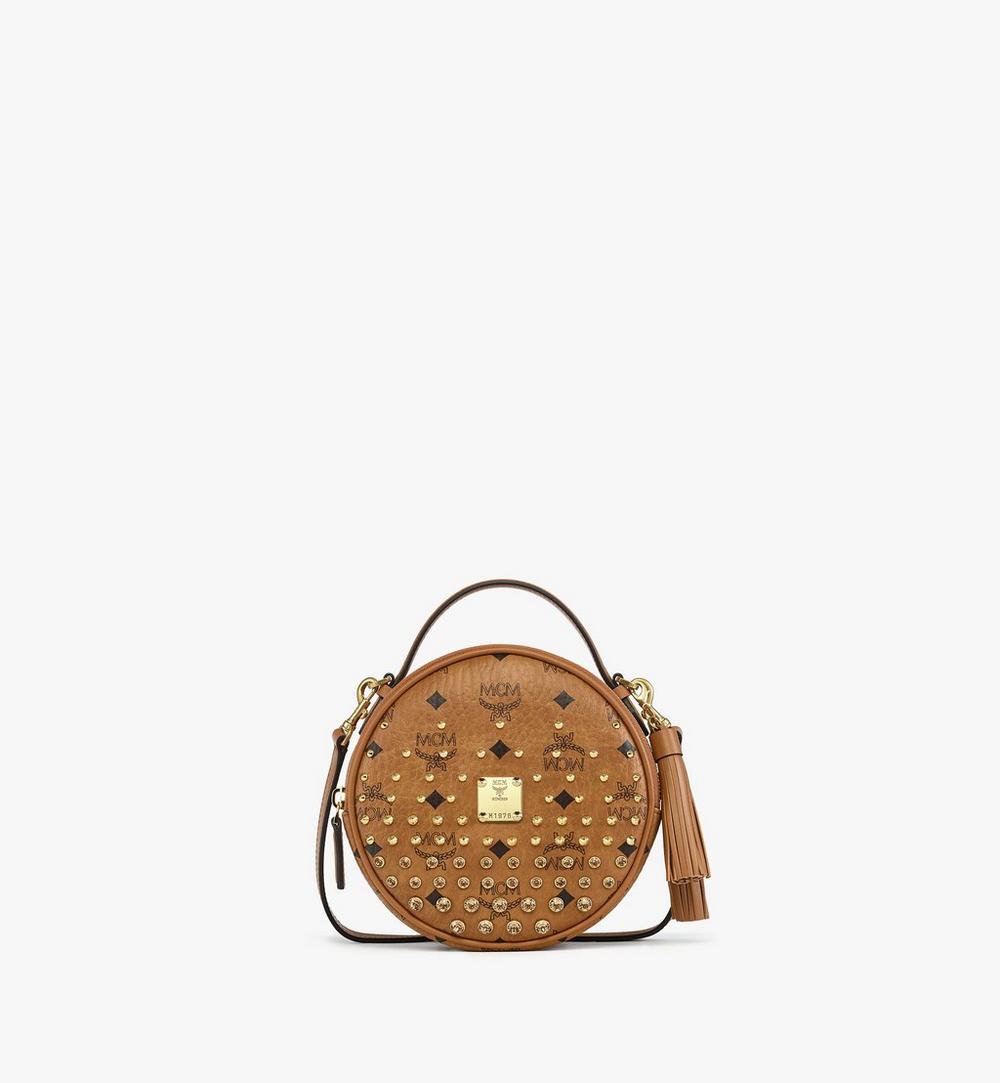 MWRGAOB04CO001-Pina Tambourine Crossbody in Gold Crystal Visetos|Cognac