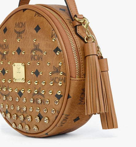 MWRGAOB04CO001-Pina Tambourine Crossbody in Gold Crystal Visetos|Cognac