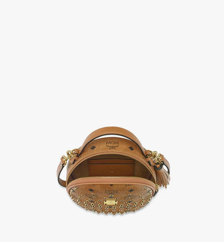 MWRGAOB04CO001-Pina Tambourine Crossbody in Gold Crystal Visetos|Cognac