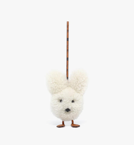 MXZEATA07WT001-Rabbit Charm in Lamb Fur and Visetos|White